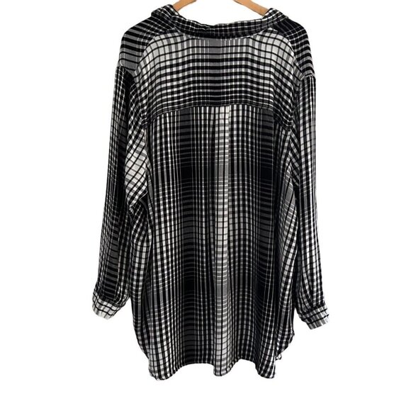 Melissa McCarthy Black White Blouse Top Hi-Low Checkered Size 4X Plus - Picture 5 of 14